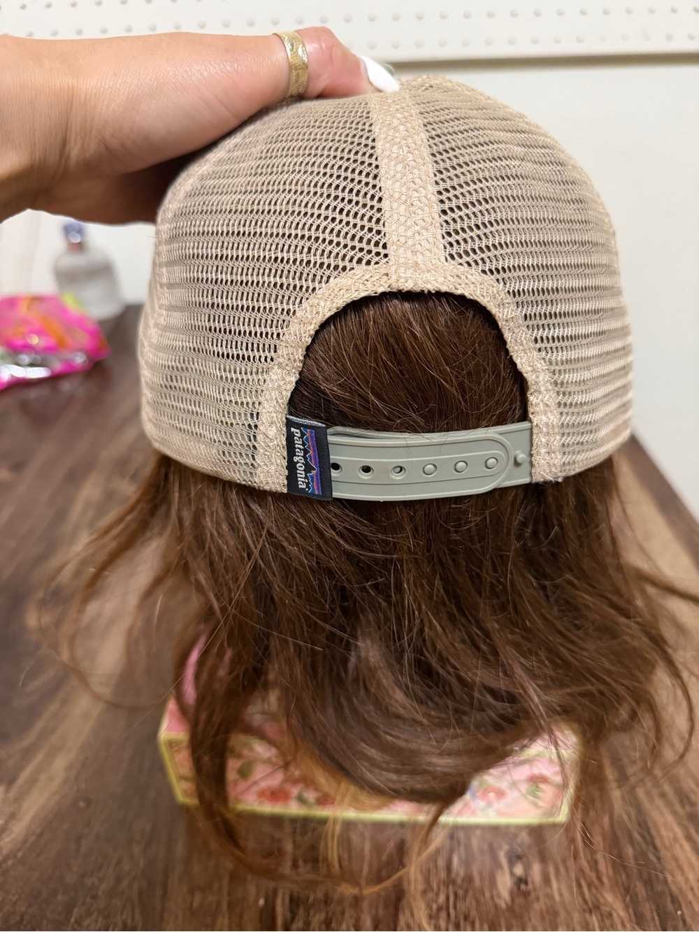 Patagonia Olive and Beige Trucker Hat with Multicolor Patch - Picture 5 of 8